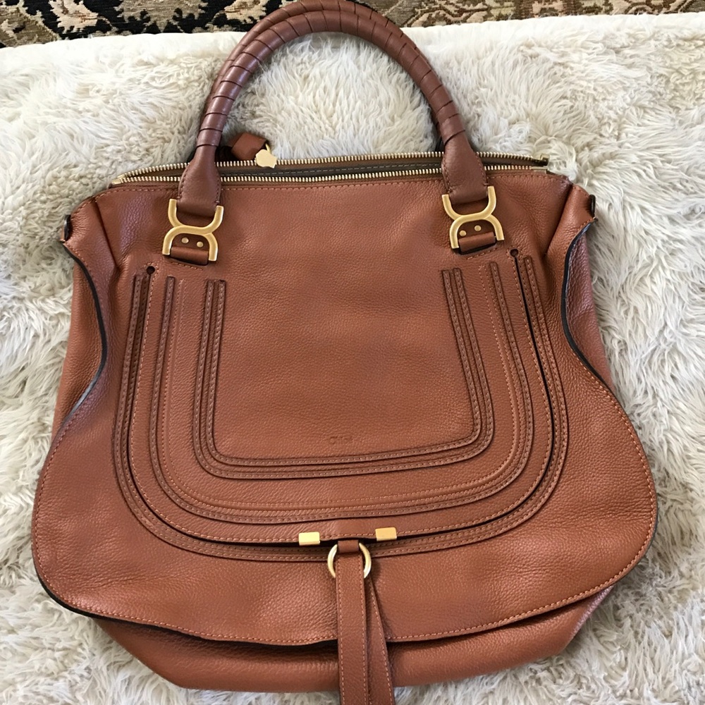 Chloe Cognac Leather Hobo Bag with Gold Hardware